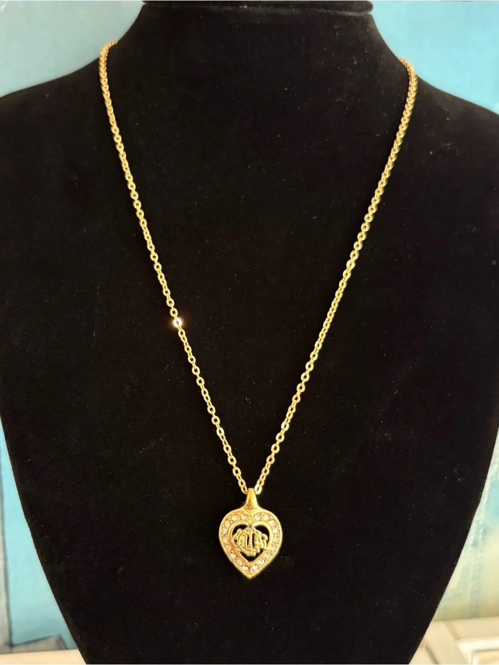 Dior Gold Heart Locket Necklace with Crystal Accents
